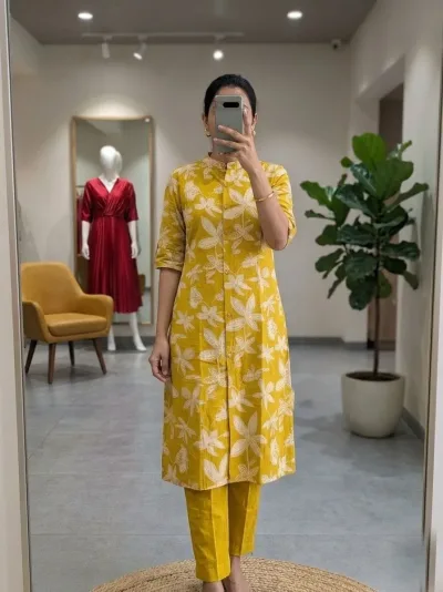 Golden Yellow Printed Stylish Salwar Set